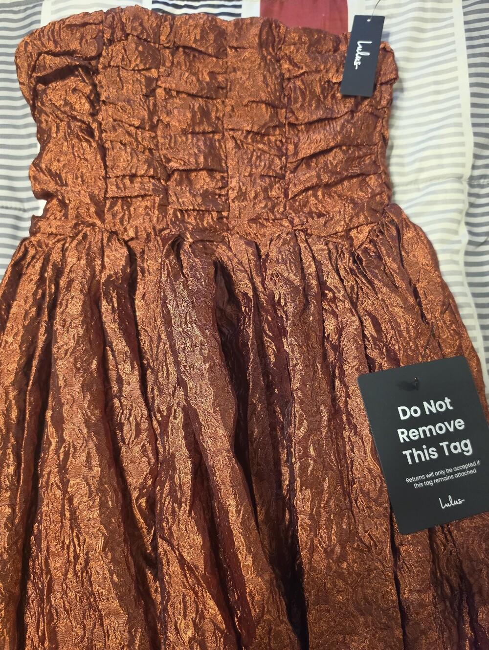 Lulus Analeia Rust Jacquard Lace-up Strapless Midi Dress Red - Size L - Picture 5 of 5